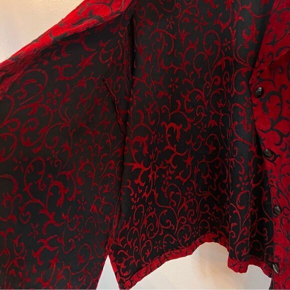Sag Harbor Womens Sz 22W Red Black Soft Textured Tapestry Button Up Shirt Jacket - Picture 7 of 8